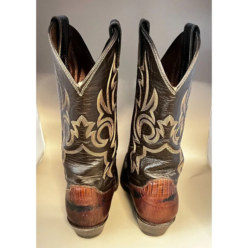 Vtg JUSTIN Cowgirl Boots Teju Lizard Leather Size 6.5B Western Rodeo USA #L4711